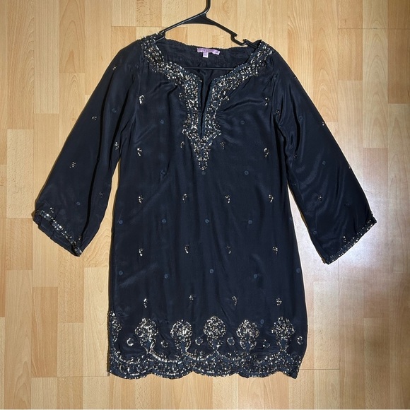 Calypso St. Barth Black Silk Embroidered Tunic Dress 3/4 Sleeve Small - Picture 1 of 14